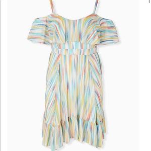NWT Rainbow Brushstrokes Cold Shoulder Mini Dress